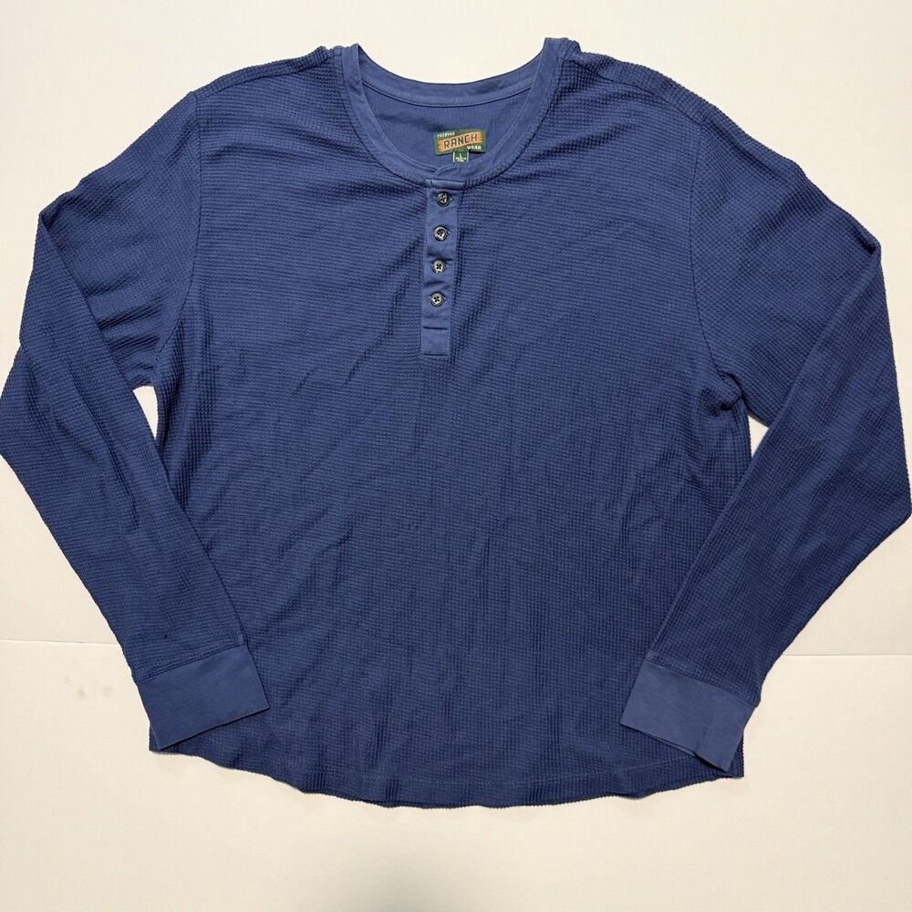 Tecovas Henley Shirt Mens Large Blue Waffle Knit Long Sleeve Peru Pima Cotton